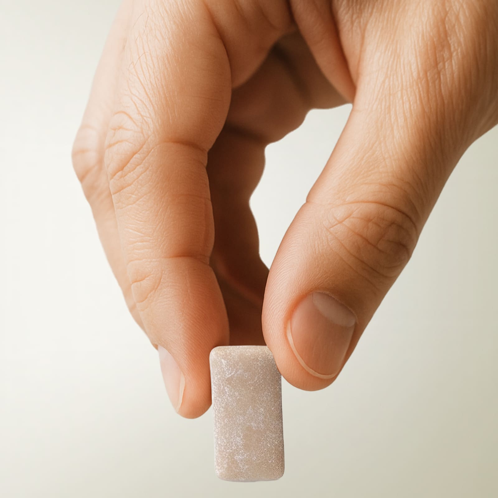 Hand holding a single piece of Chewphoria gum