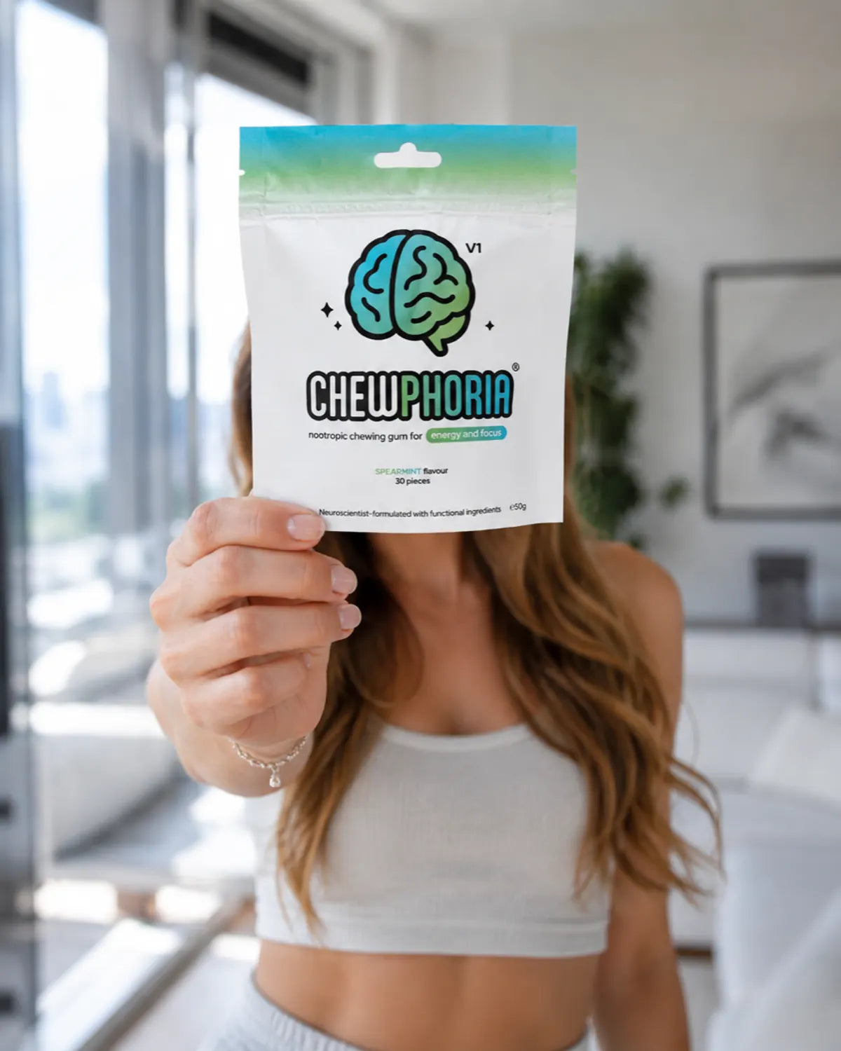 Chewphoria customer holding the pouch